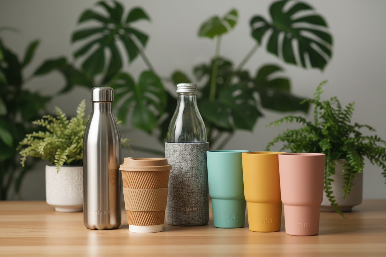Re-usable drinking cups, Bottles and Straws.