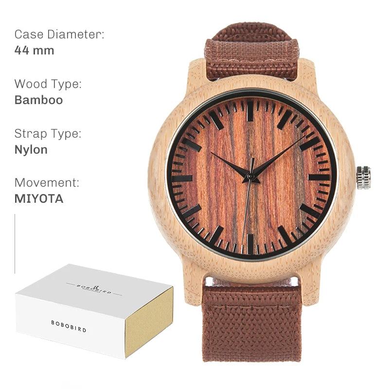 Handcrafted Bamboo Wood Watch — Unisex Quartz | BOBO BIRD
