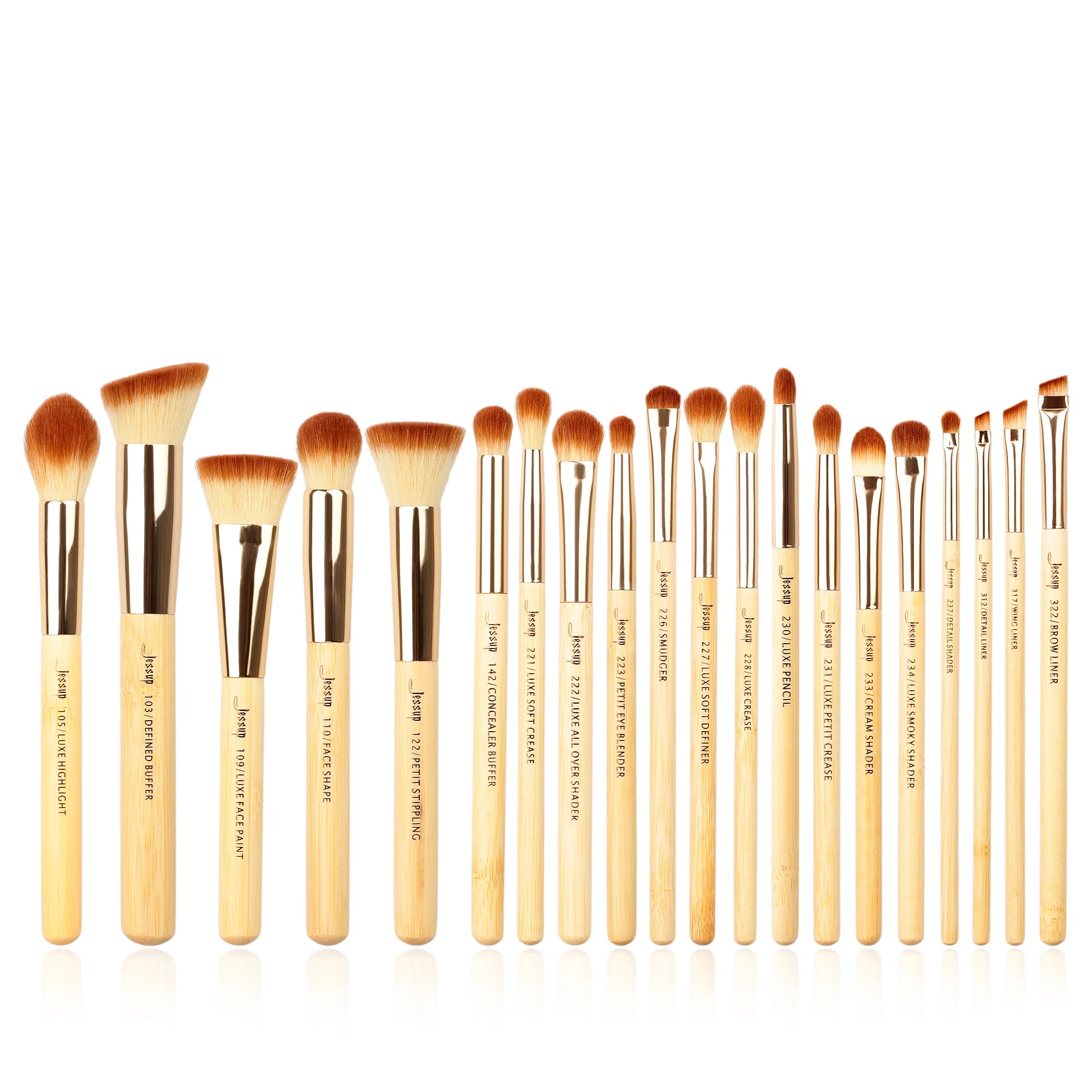Jessup Bamboo Makeup Brush Set – Professional Synthetic Hair | 15, 20 & 25 Piece