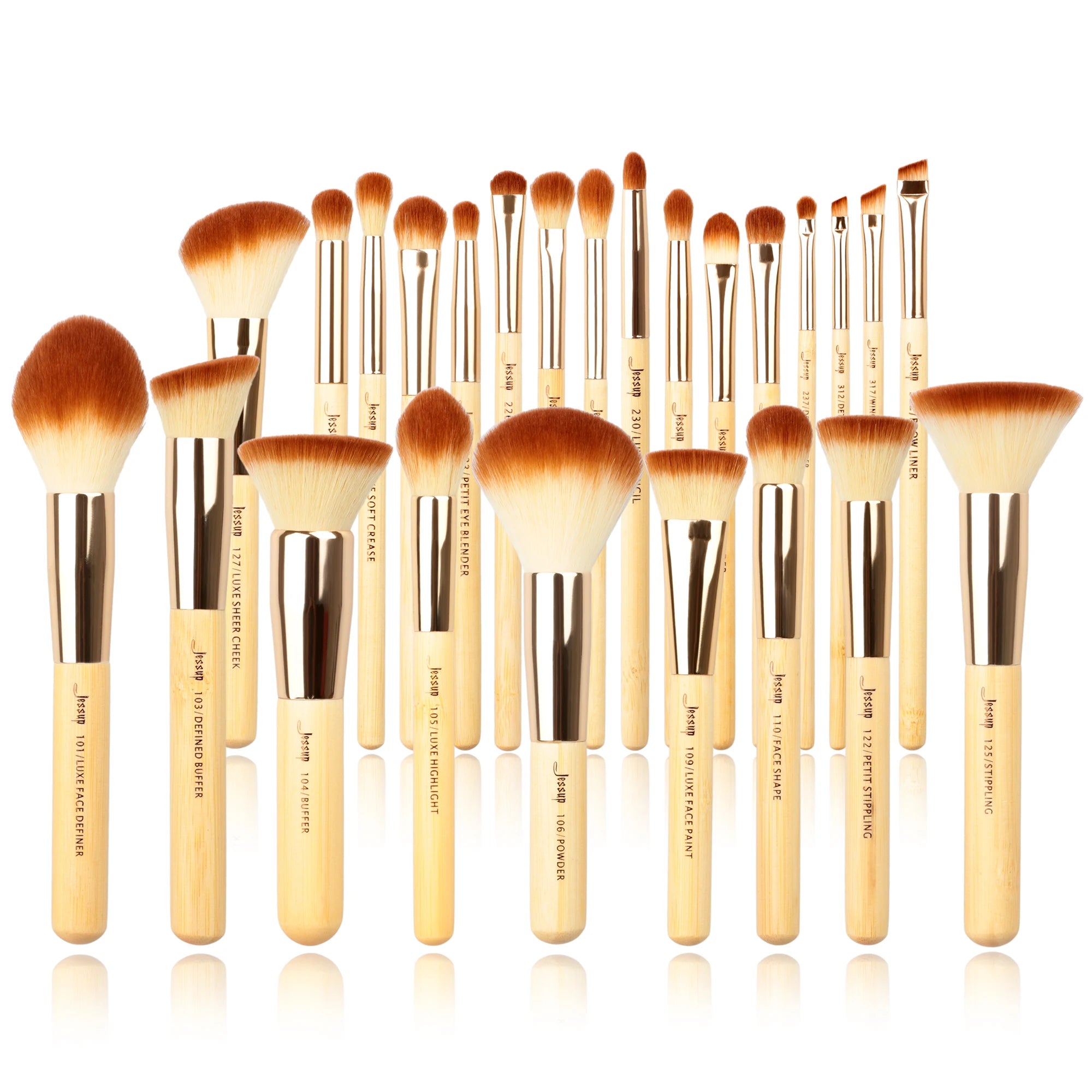 Jessup Bamboo Makeup Brush Set – Professional Synthetic Hair | 15, 20 & 25 Piece