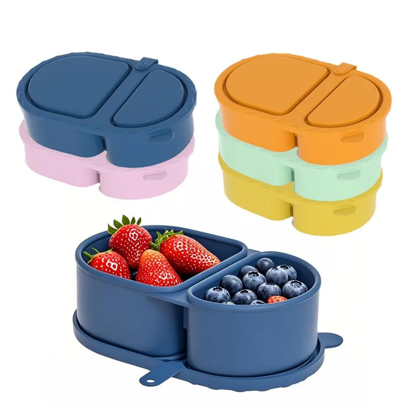 Silicone Two-Compartment Snack Container with Lid