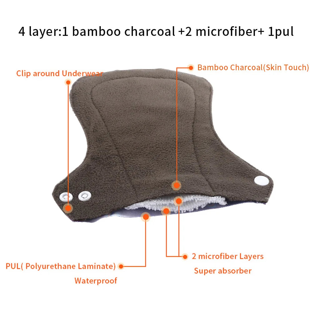 Reusable Bamboo Charcoal Cloth Menstrual Pads – Heavy Flow / Overnight | 10-Pack