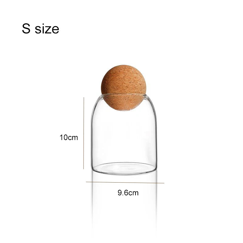 Hand-Blown Glass Storage Jar with Cork Lid - Airtight Kitchen Canister | S, M, L