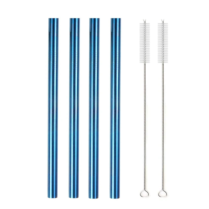 Reusable Stainless Steel Straws – 4pcs Wide Smoothie Straws with Cleaning Brush