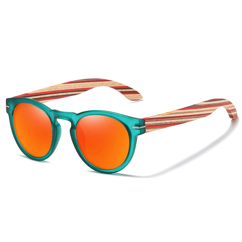 Polarised Oval Sunglasses with Wood Temples — UV400, Cat 3, Mirror Lens | S5092