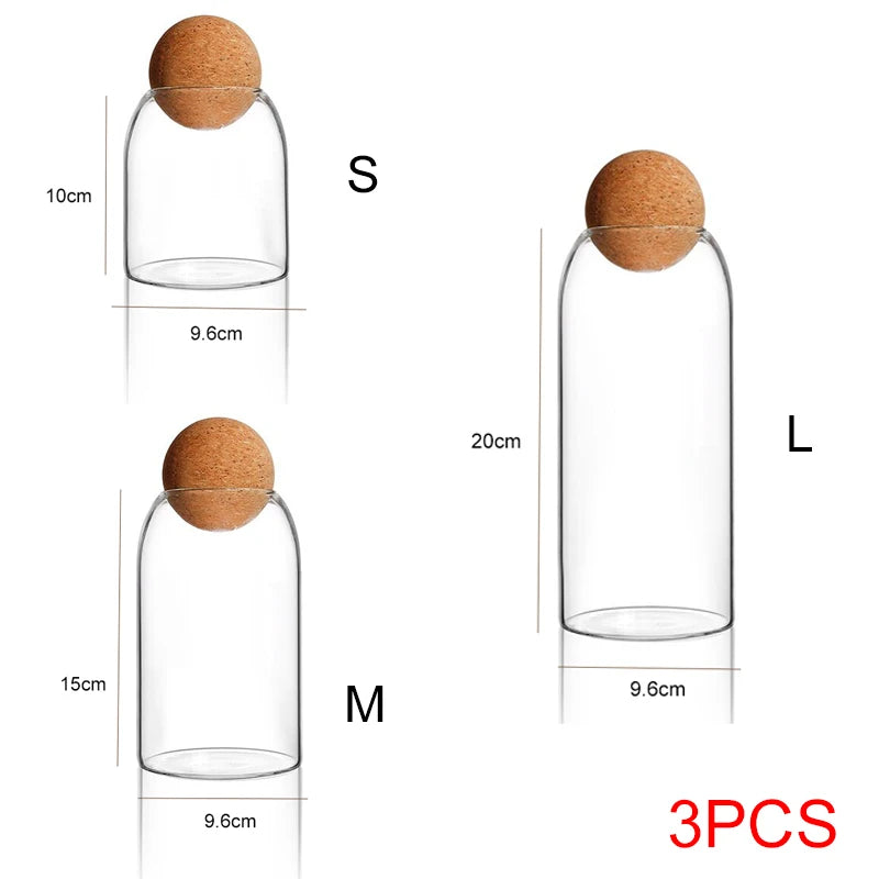 Hand-Blown Glass Storage Jar with Cork Lid - Airtight Kitchen Canister | S, M, L