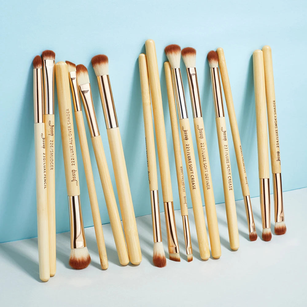 Jessup 15-Piece Bamboo Eye Makeup Brush Set | Professional Concealer, Eyeshadow & Liner Brushes