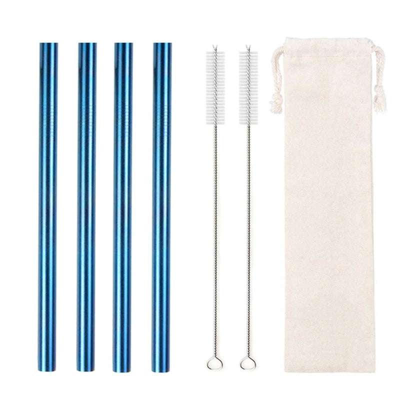 Reusable Stainless Steel Straws – 4pcs Wide Smoothie Straws with Cleaning Brush