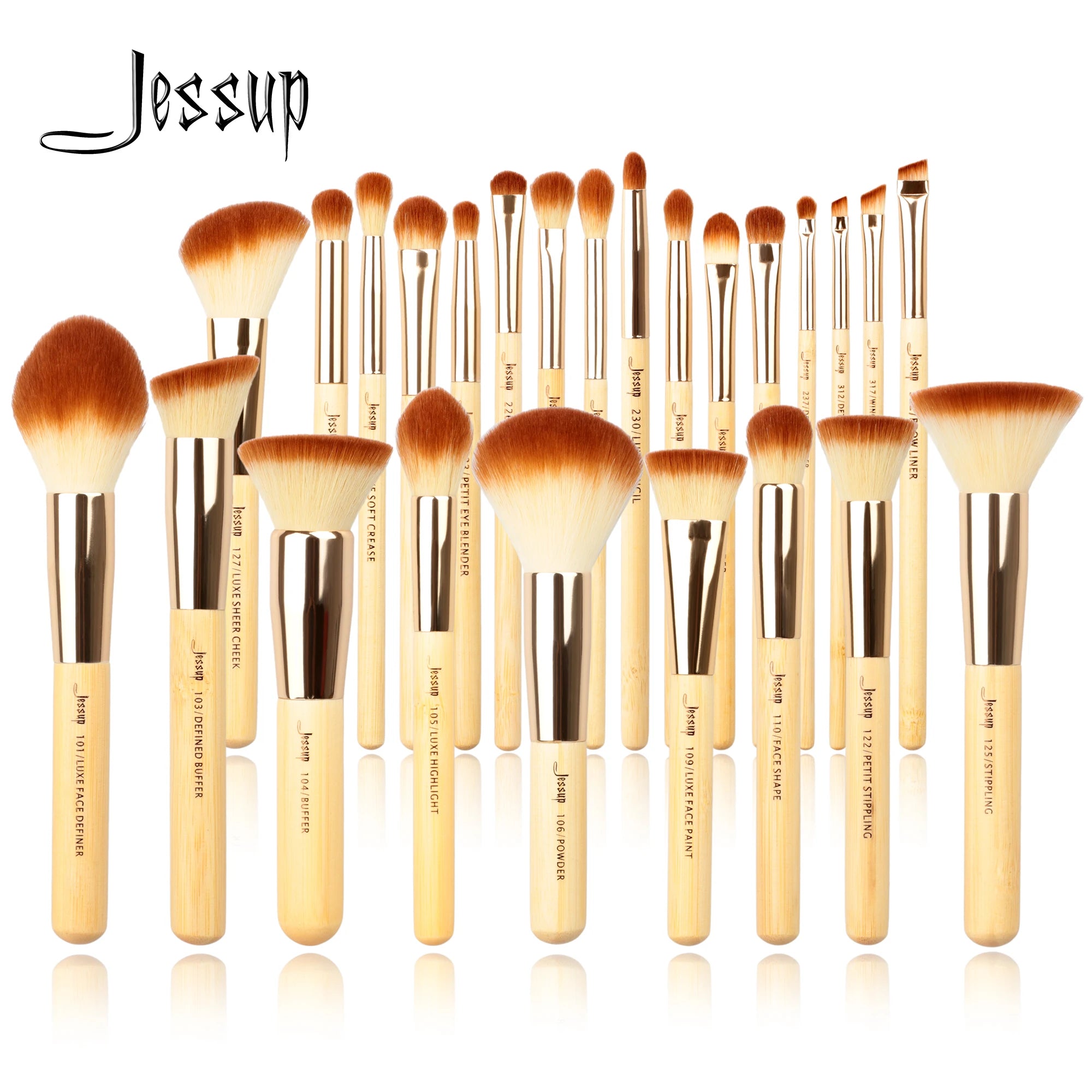 Jessup Bamboo Makeup Brush Set – Professional Synthetic Hair | 15, 20 & 25 Piece