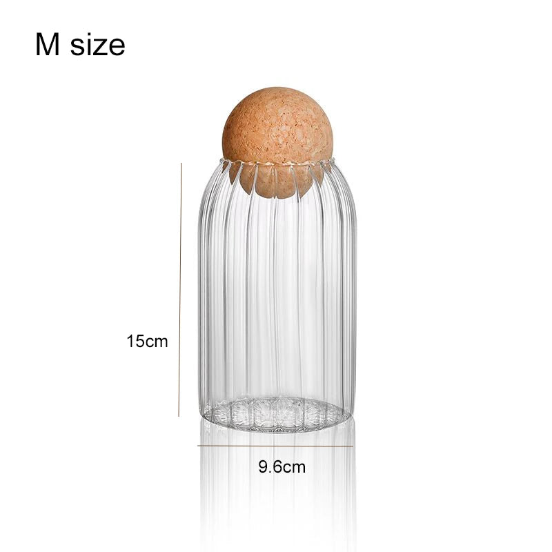 Hand-Blown Glass Storage Jar with Cork Lid - Airtight Kitchen Canister | S, M, L