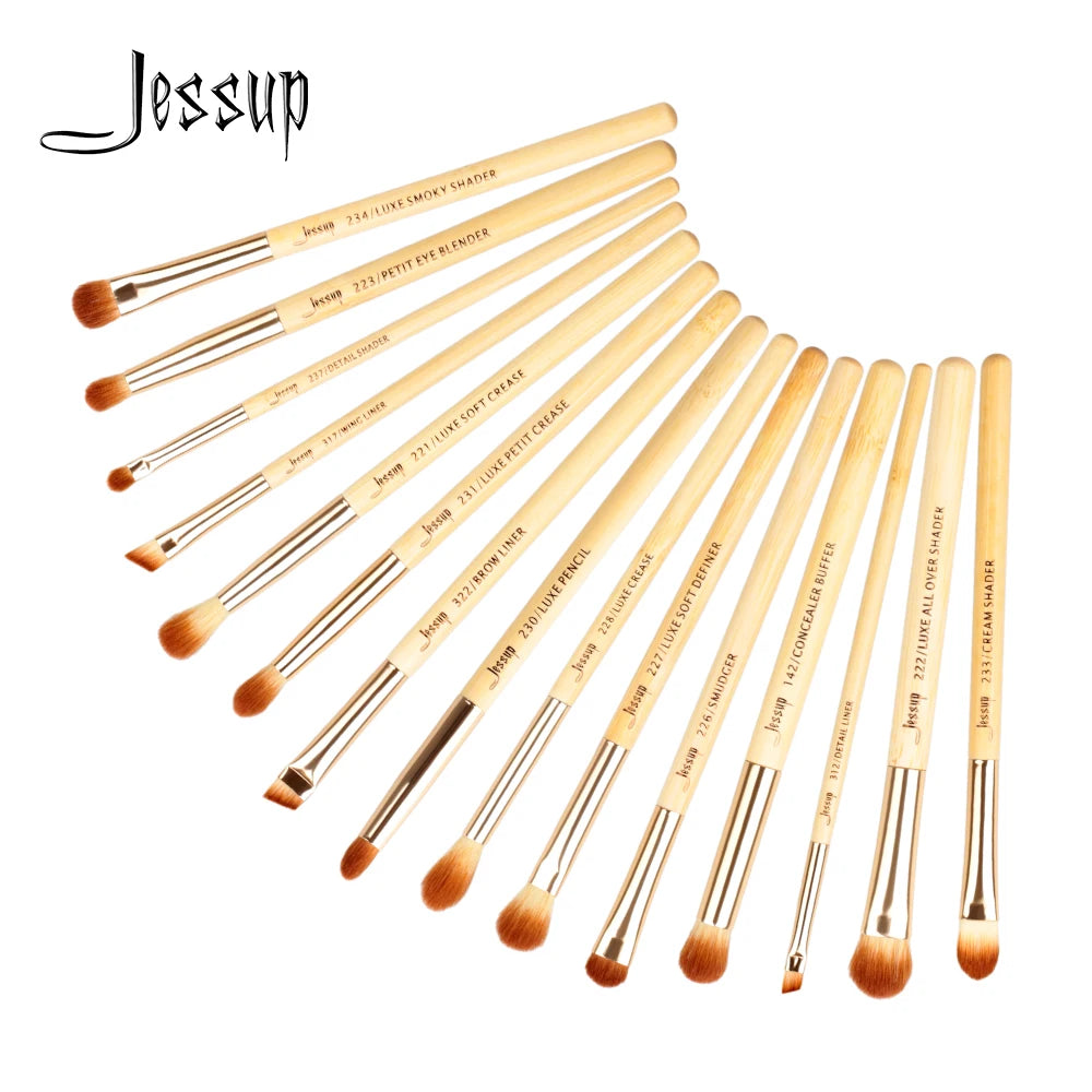 Jessup 15-Piece Bamboo Eye Makeup Brush Set | Professional Concealer, Eyeshadow & Liner Brushes