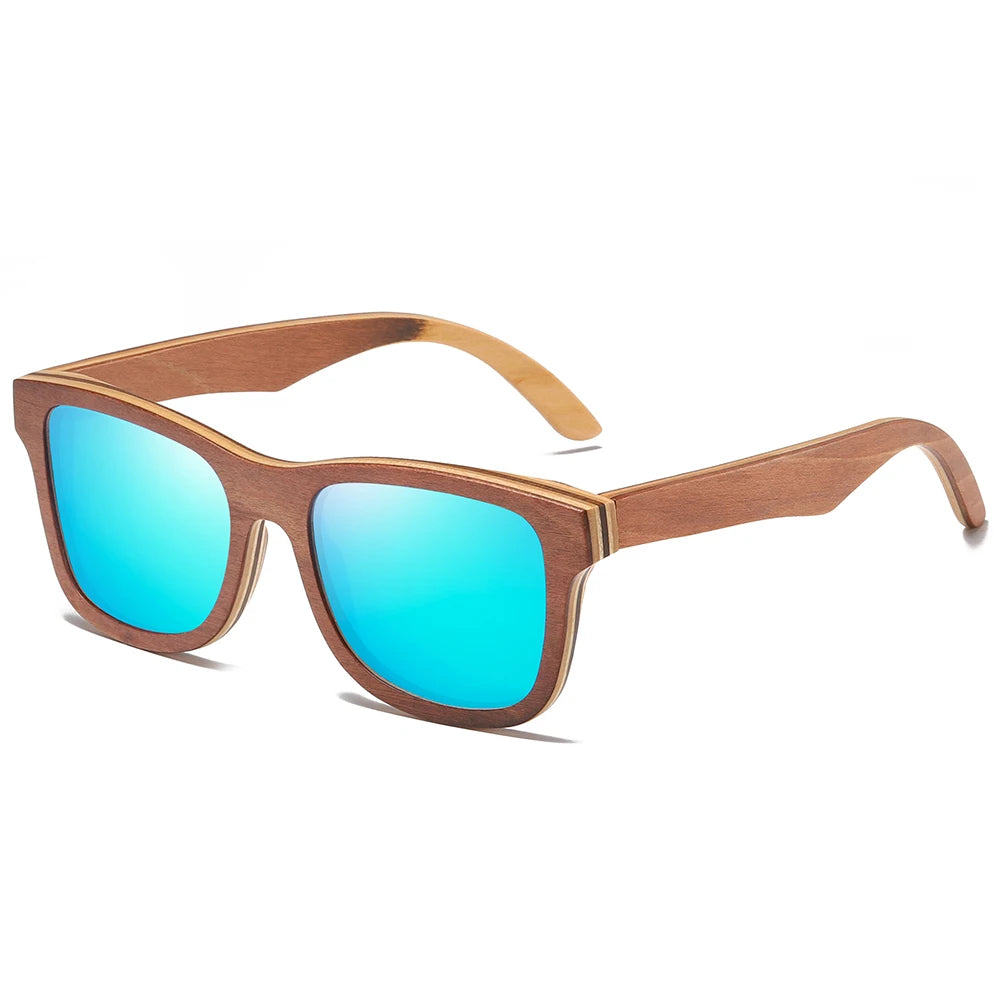 Polarised Sunglasses with Skateboard Wood Frame — UV400, Cat 3, Wooden Gift Box | Model 832