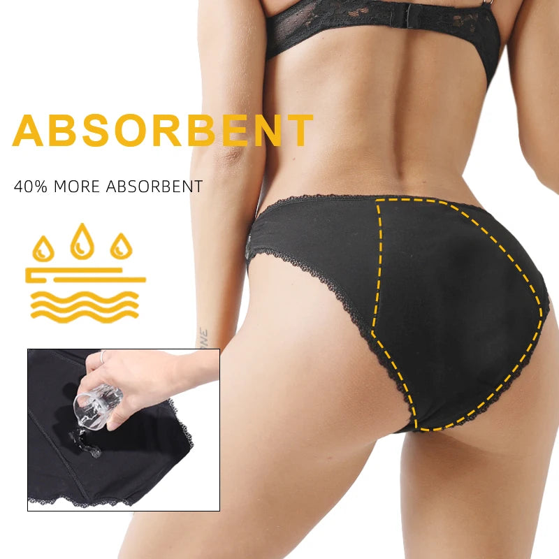 Women's Absorbent Period Briefs | Lace Trim | Reusable | XS–4XL