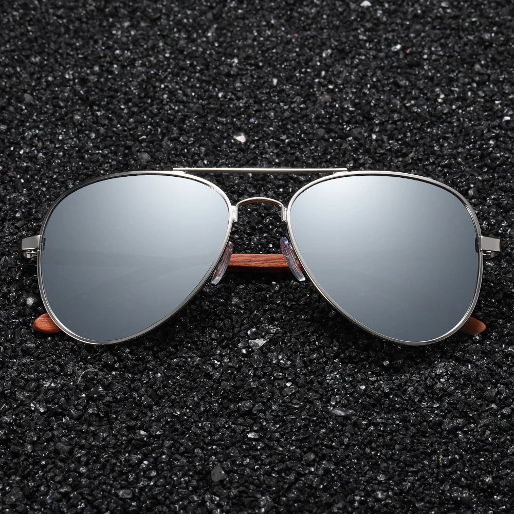 Polarized Sunglasses – Wood Leg & Metal Frame | UV400