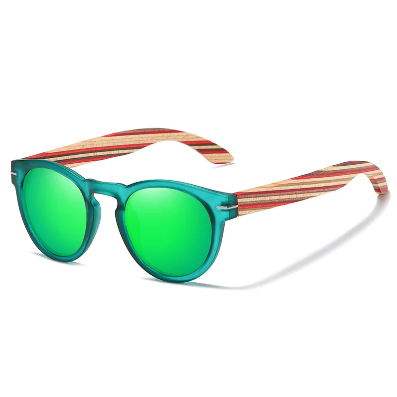 Polarised Oval Sunglasses with Wood Temples — UV400, Cat 3, Mirror Lens | S5092
