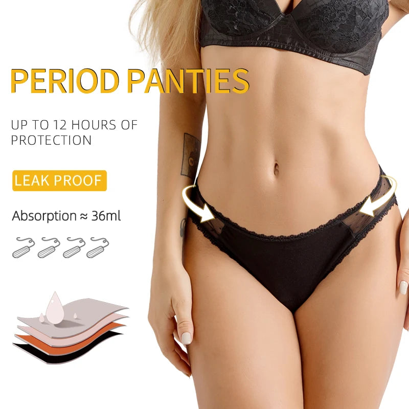 Women's Absorbent Period Briefs | Lace Trim | Reusable | XS–4XL