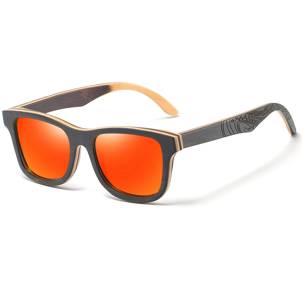 Polarised Sunglasses with Skateboard Wood Frame — UV400, Cat 3, Vintage Pilot Style | S5832
