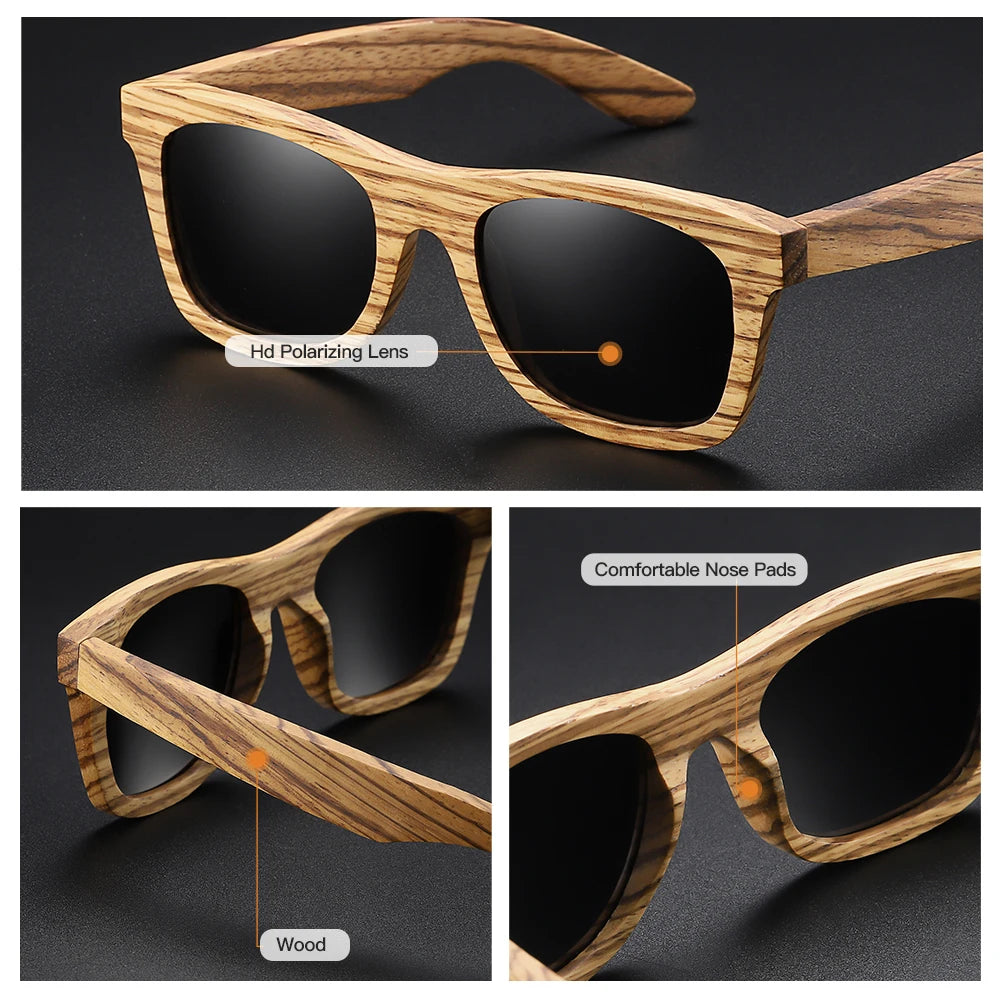 GM Zebra Wood Sunglasses – Slim Unisex Pilot Style | Polarized UV400 | Gift Box | Model 8561