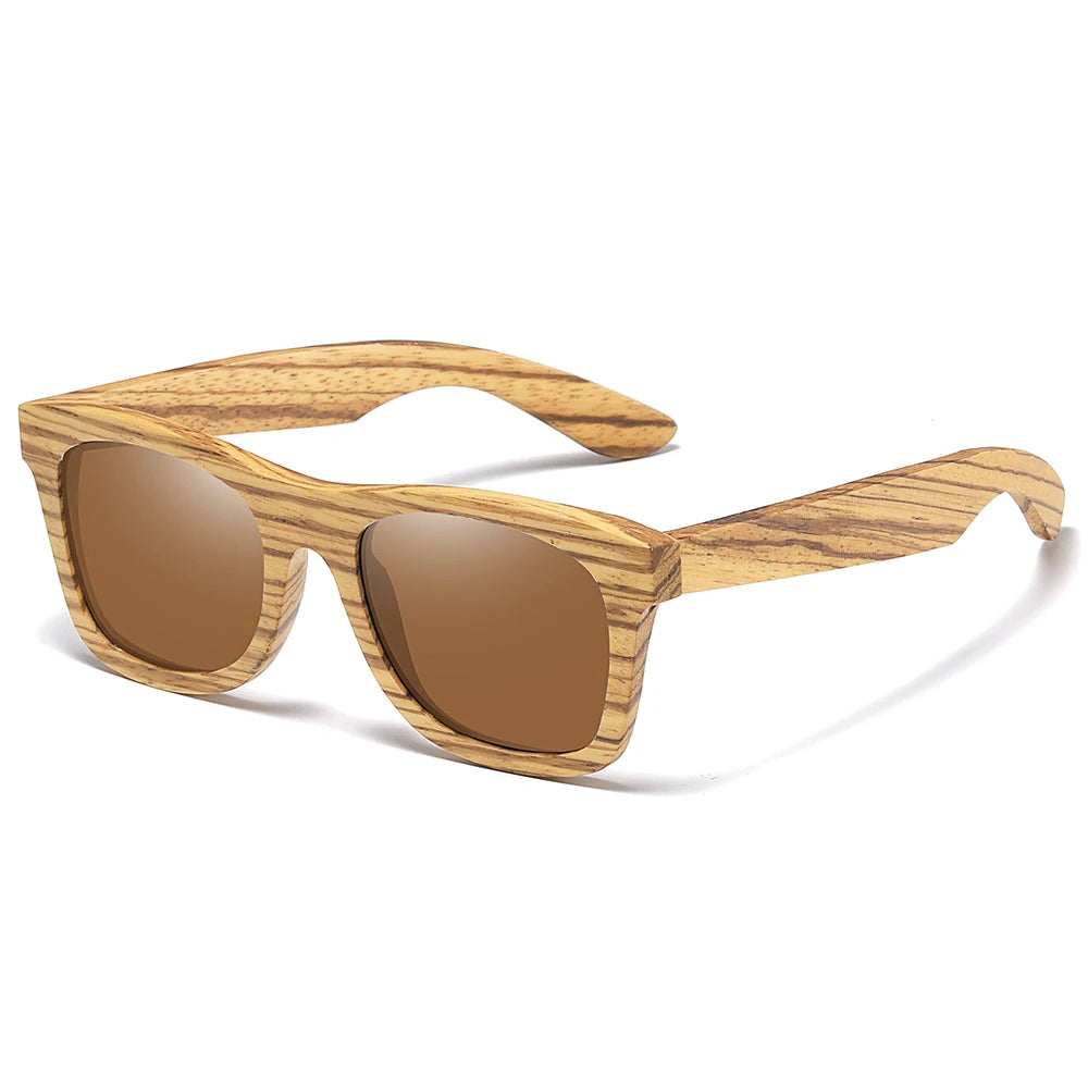 GM Zebra Wood Sunglasses – Slim Unisex Pilot Style | Polarized UV400 | Gift Box | Model 8561