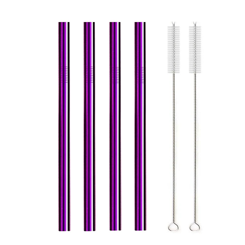 Reusable Stainless Steel Straws – 4pcs Wide Smoothie Straws with Cleaning Brush