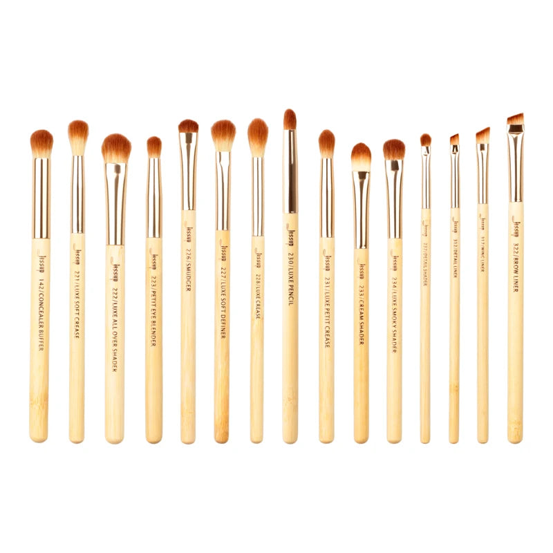 Jessup 15-Piece Bamboo Eye Makeup Brush Set | Professional Concealer, Eyeshadow & Liner Brushes