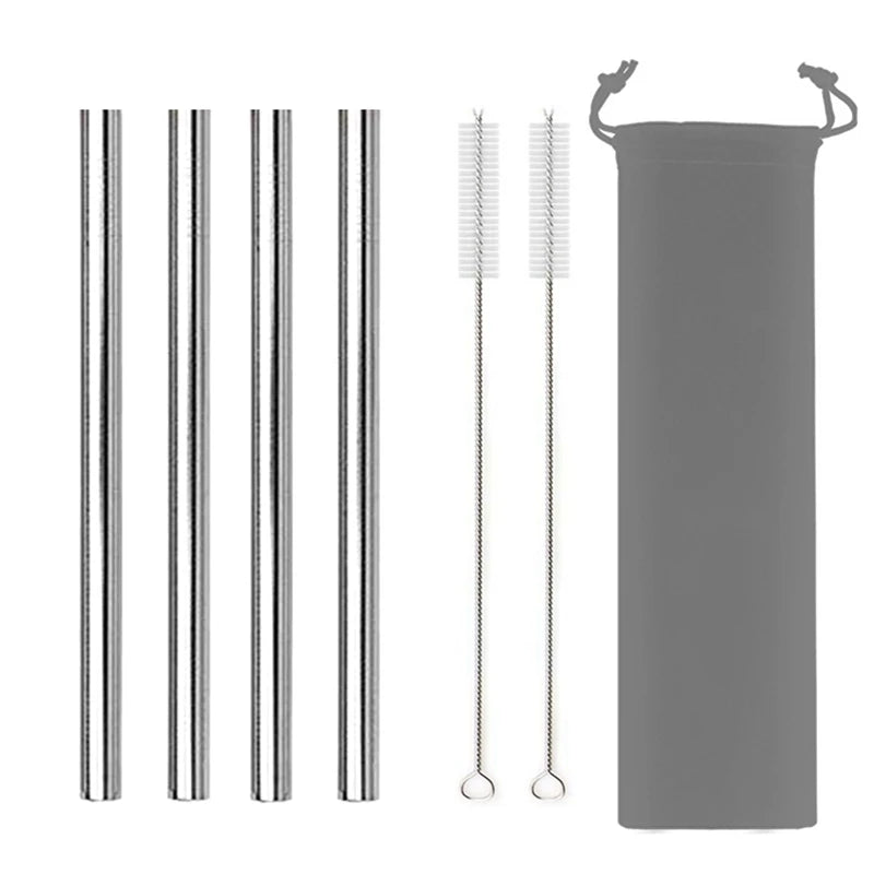 Reusable Stainless Steel Straws – 4pcs Wide Smoothie Straws with Cleaning Brush