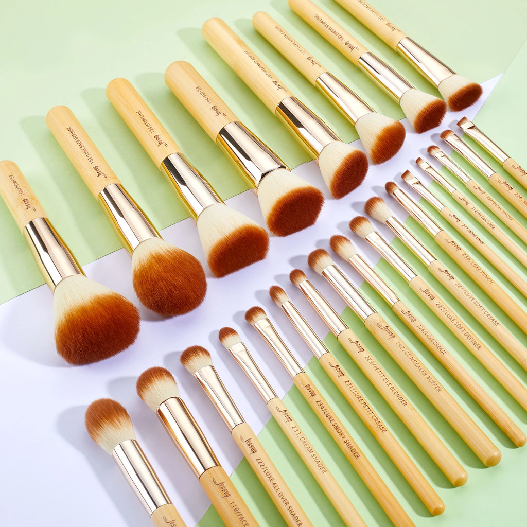 Jessup Bamboo Makeup Brush Set – Professional Synthetic Hair | 15, 20 & 25 Piece