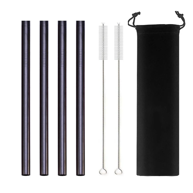 Reusable Stainless Steel Straws – 4pcs Wide Smoothie Straws with Cleaning Brush