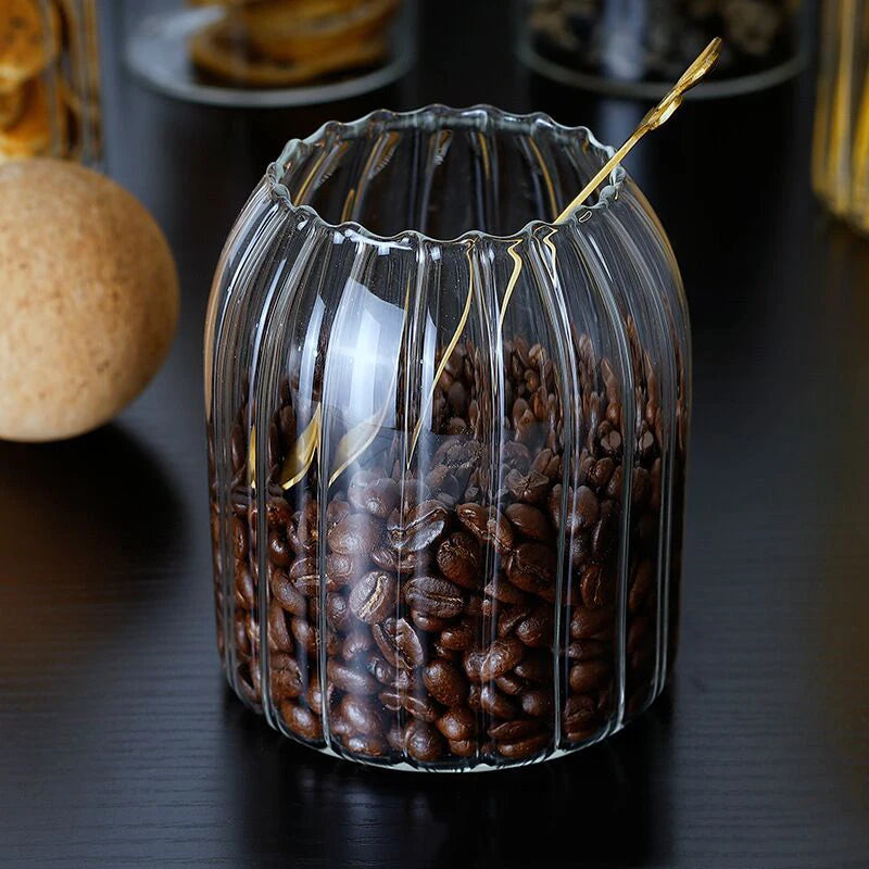 Hand-Blown Glass Storage Jar with Cork Lid - Airtight Kitchen Canister | S, M, L