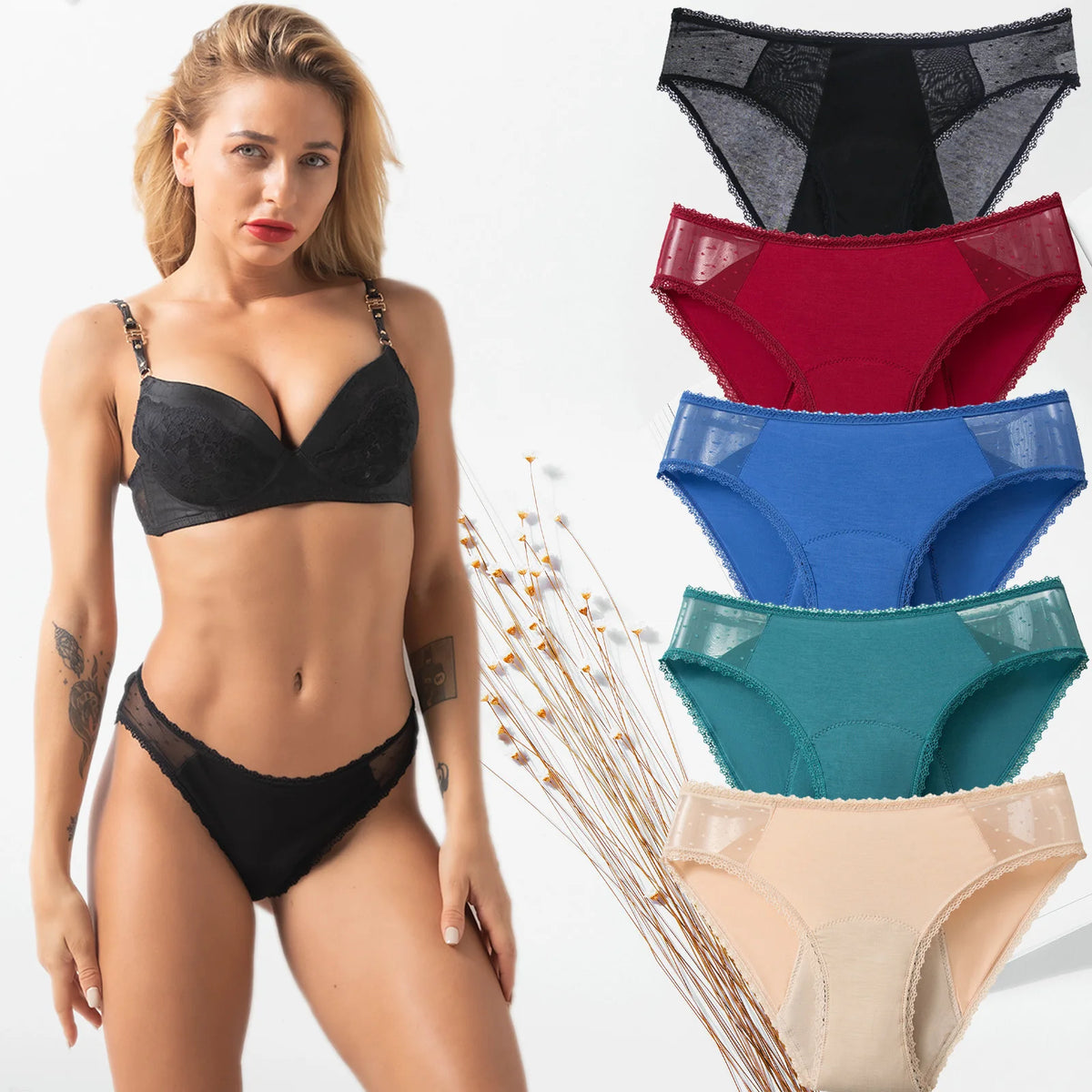 Women's Absorbent Period Briefs | Lace Trim | Reusable | XS–4XL