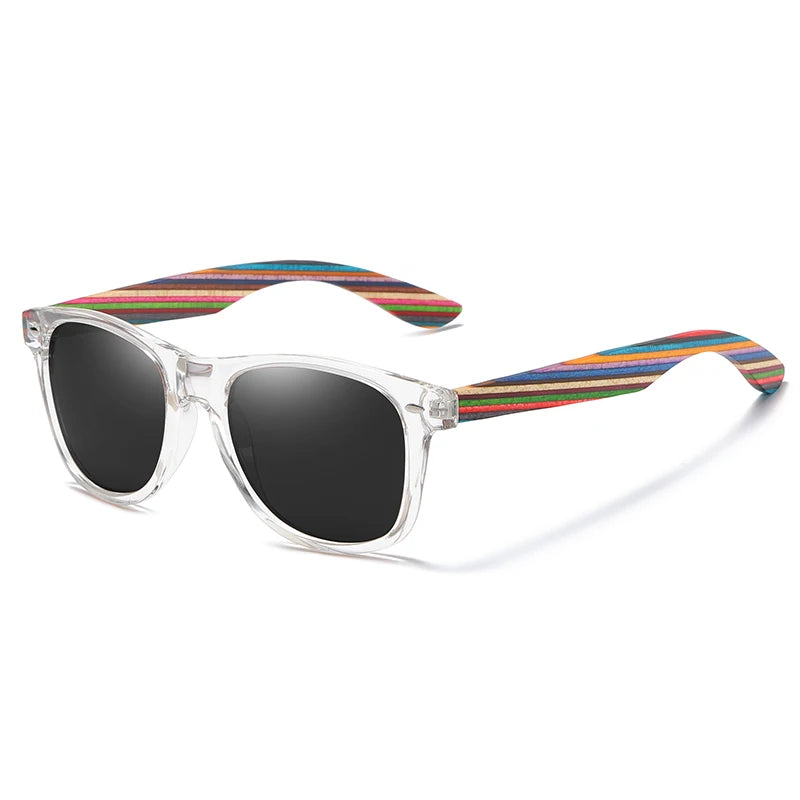 Polarised Sunglasses with Wooden Temples — UV400, Cat 3, Pilot Frame | S5062