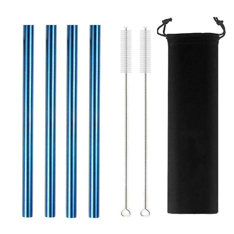 Reusable Stainless Steel Straws – 4pcs Wide Smoothie Straws with Cleaning Brush