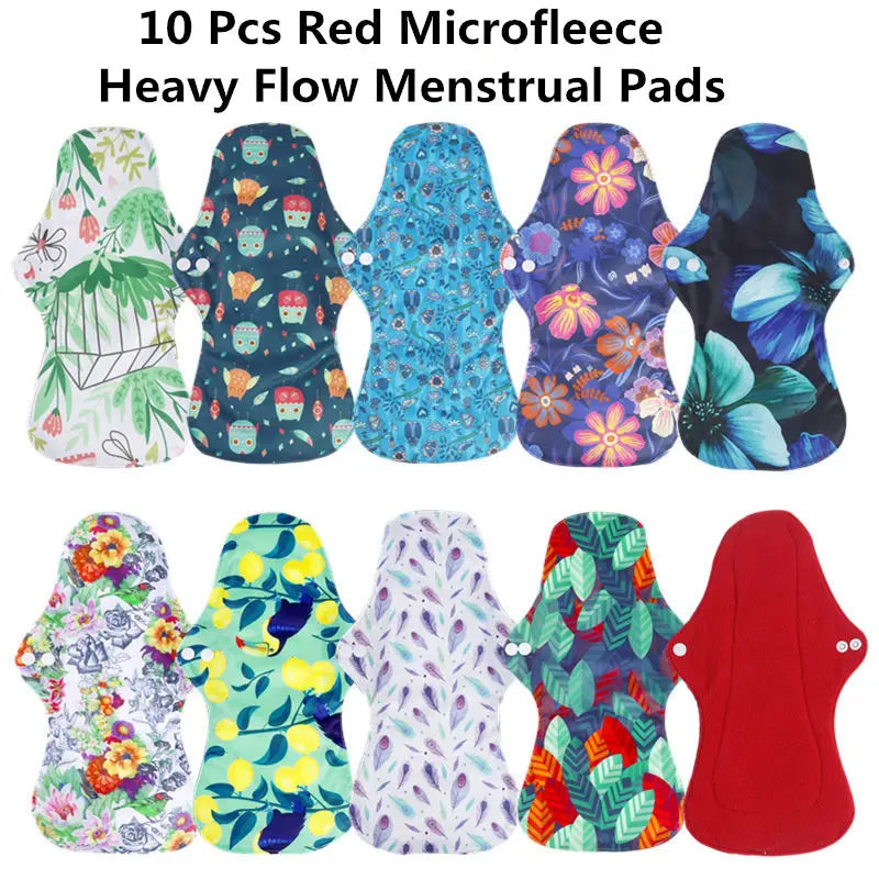 Reusable Bamboo Charcoal Cloth Menstrual Pads – Heavy Flow / Overnight | 10-Pack