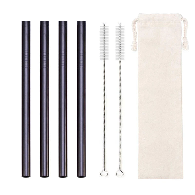 Reusable Stainless Steel Straws – 4pcs Wide Smoothie Straws with Cleaning Brush