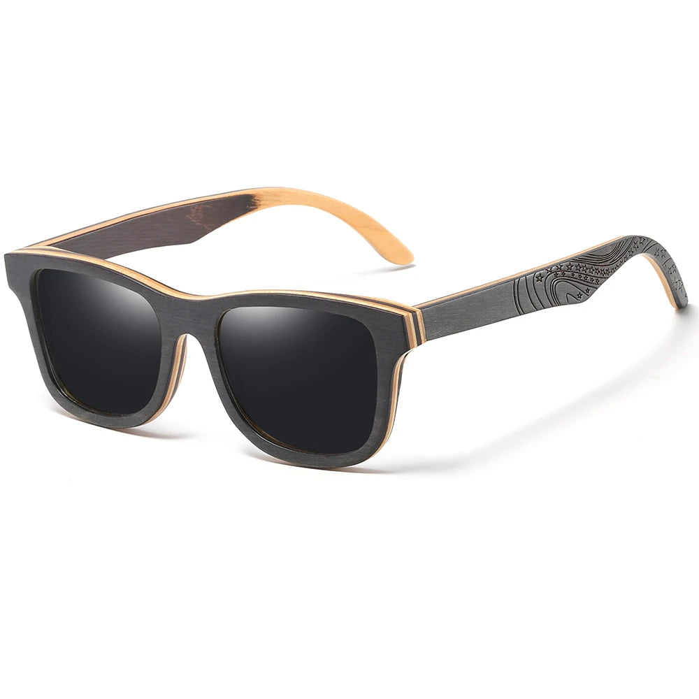 Skateboard Wood Sunglasses – Polarized UV400 Lenses | Unisex Pilot Style