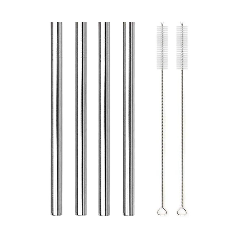Reusable Stainless Steel Straws – 4pcs Wide Smoothie Straws with Cleaning Brush