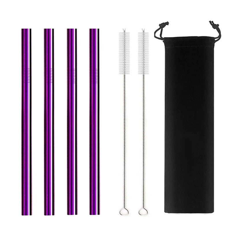 Reusable Stainless Steel Straws – 4pcs Wide Smoothie Straws with Cleaning Brush