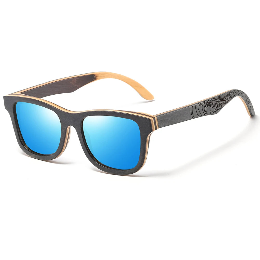 Polarised Sunglasses with Skateboard Wood Frame — UV400, Cat 3, Vintage Pilot Style | S5832