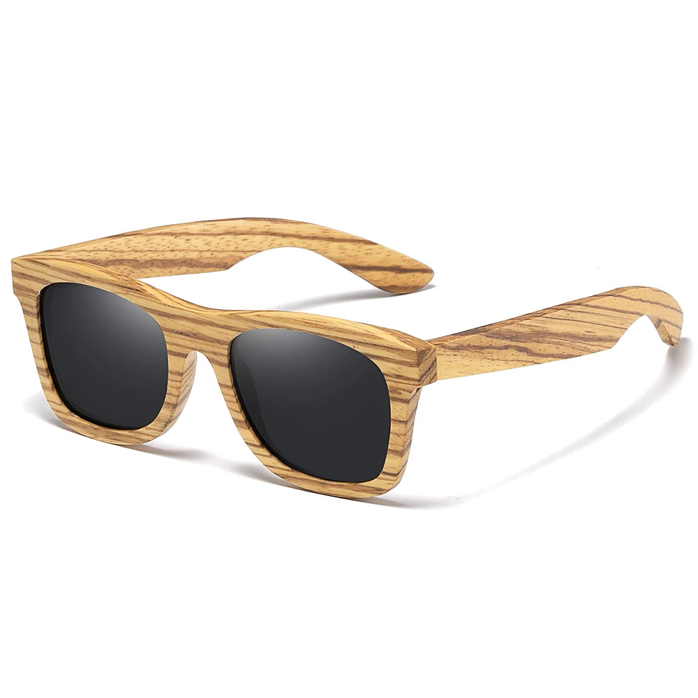 GM Zebra Wood Sunglasses – Slim Unisex Pilot Style | Polarized UV400 | Gift Box | Model 8561