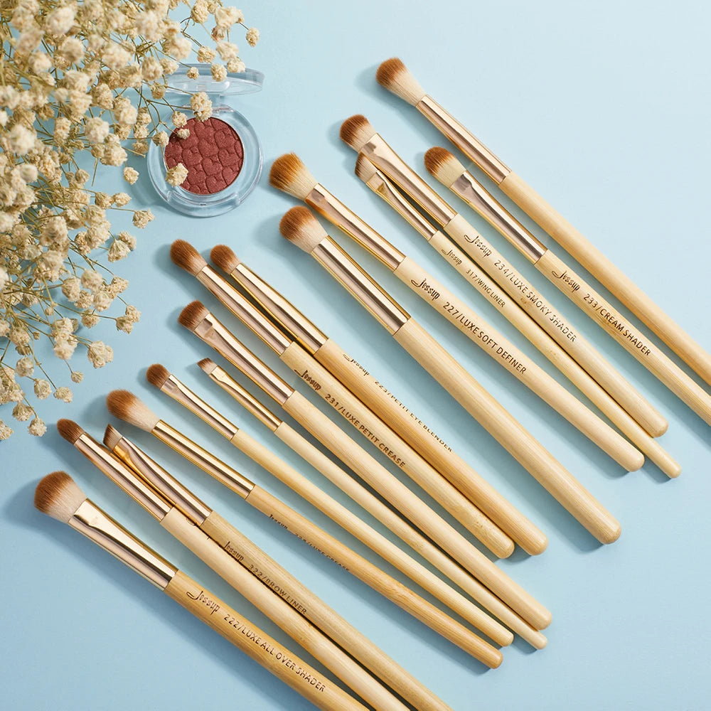 Jessup 15-Piece Bamboo Eye Makeup Brush Set | Professional Concealer, Eyeshadow & Liner Brushes