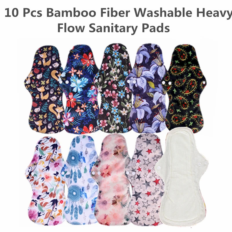 Reusable Bamboo Charcoal Cloth Menstrual Pads – Heavy Flow / Overnight | 10-Pack
