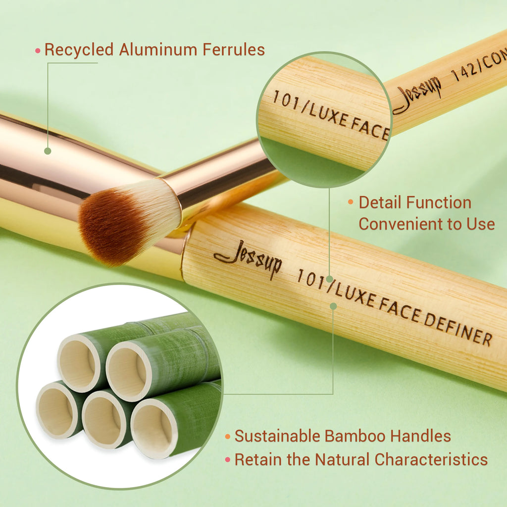 Jessup Bamboo Makeup Brush Set – Professional Synthetic Hair | 15, 20 & 25 Piece