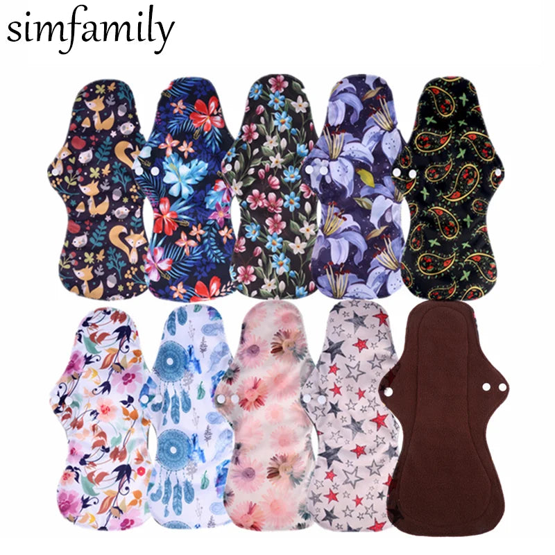 Reusable Bamboo Charcoal Cloth Menstrual Pads – Heavy Flow / Overnight | 10-Pack