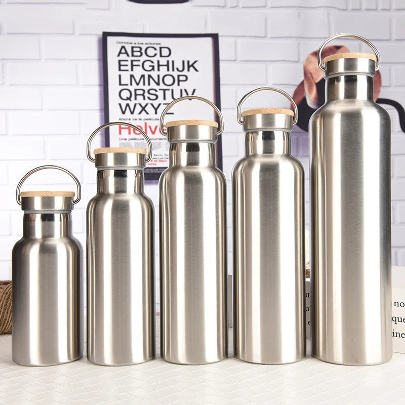 BenRussell Stainless Steel Vacuum Flask with Bamboo Lid – 350ml to 1000ml