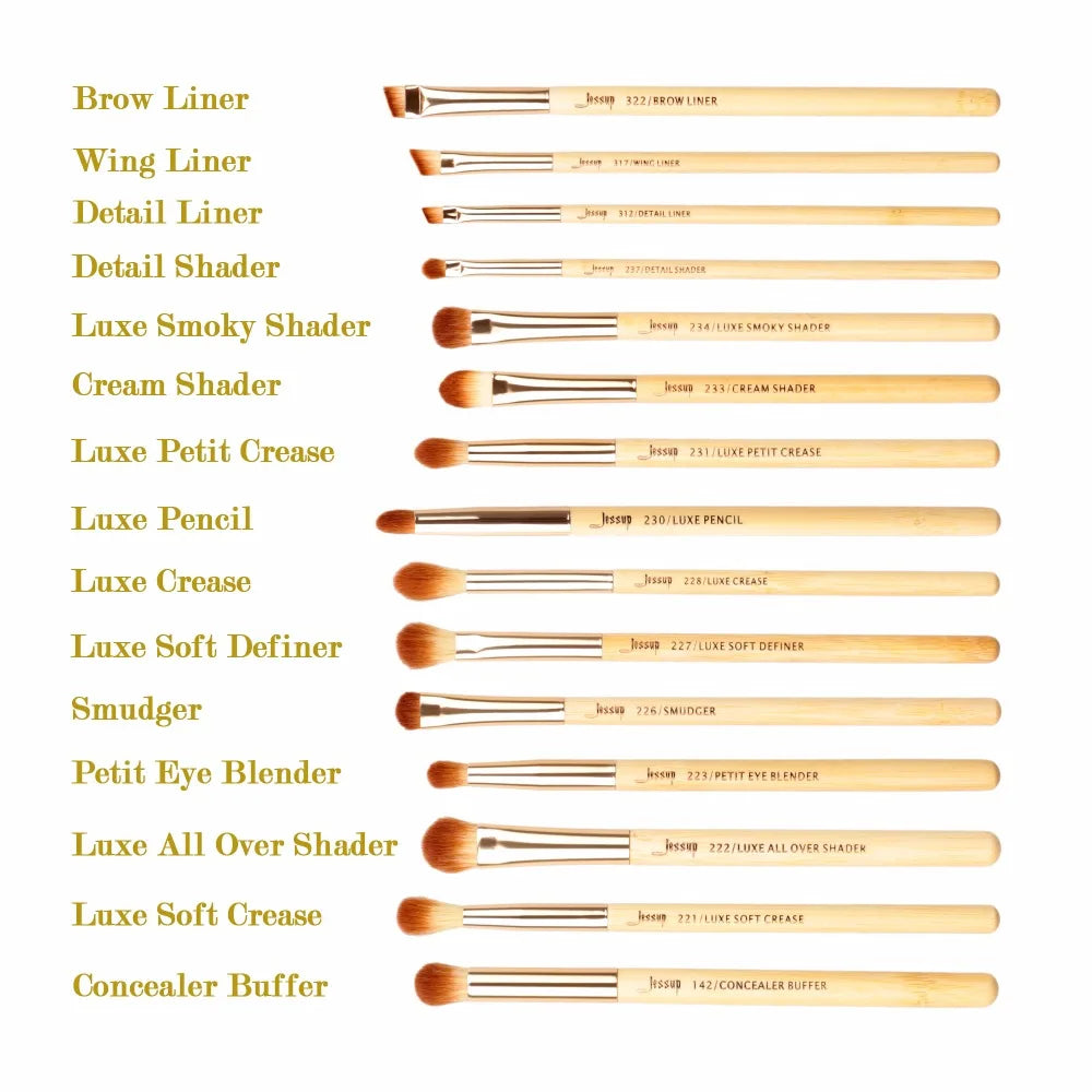 Jessup 15-Piece Bamboo Eye Makeup Brush Set | Professional Concealer, Eyeshadow & Liner Brushes