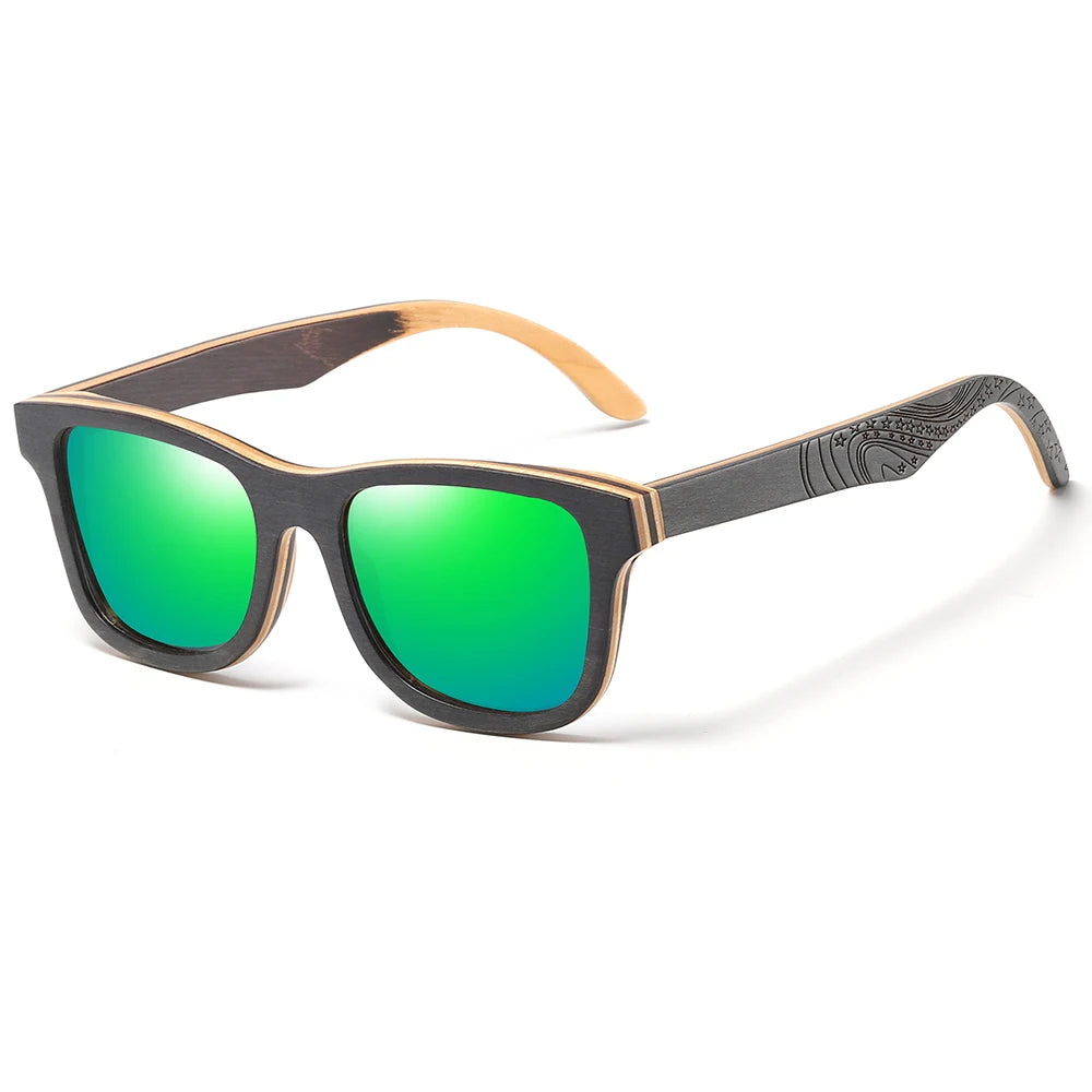 Polarised Sunglasses with Skateboard Wood Frame — UV400, Cat 3, Vintage Pilot Style | S5832
