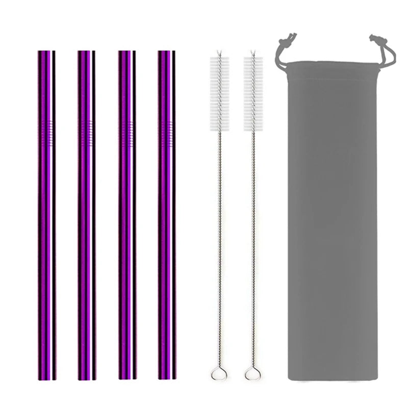 Reusable Stainless Steel Straws – 4pcs Wide Smoothie Straws with Cleaning Brush
