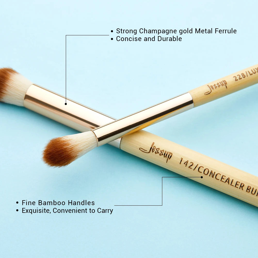 Jessup 15-Piece Bamboo Eye Makeup Brush Set | Professional Concealer, Eyeshadow & Liner Brushes