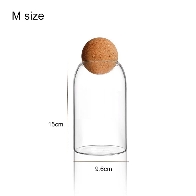Hand-Blown Glass Storage Jar with Cork Lid - Airtight Kitchen Canister | S, M, L