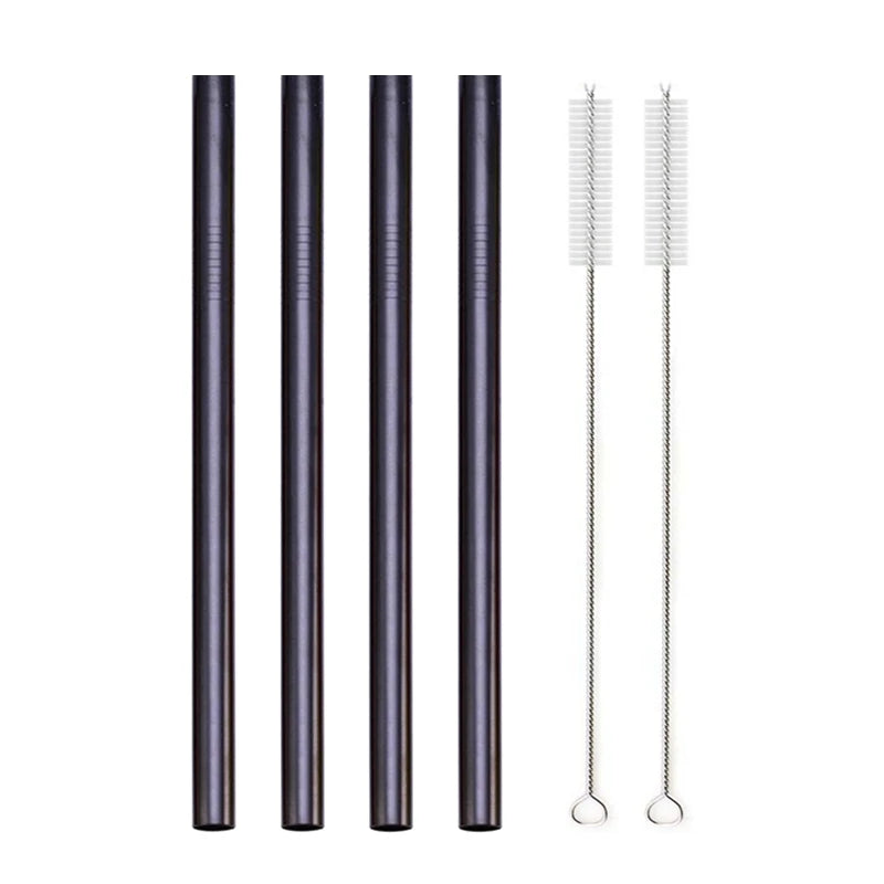 Reusable Stainless Steel Straws – 4pcs Wide Smoothie Straws with Cleaning Brush